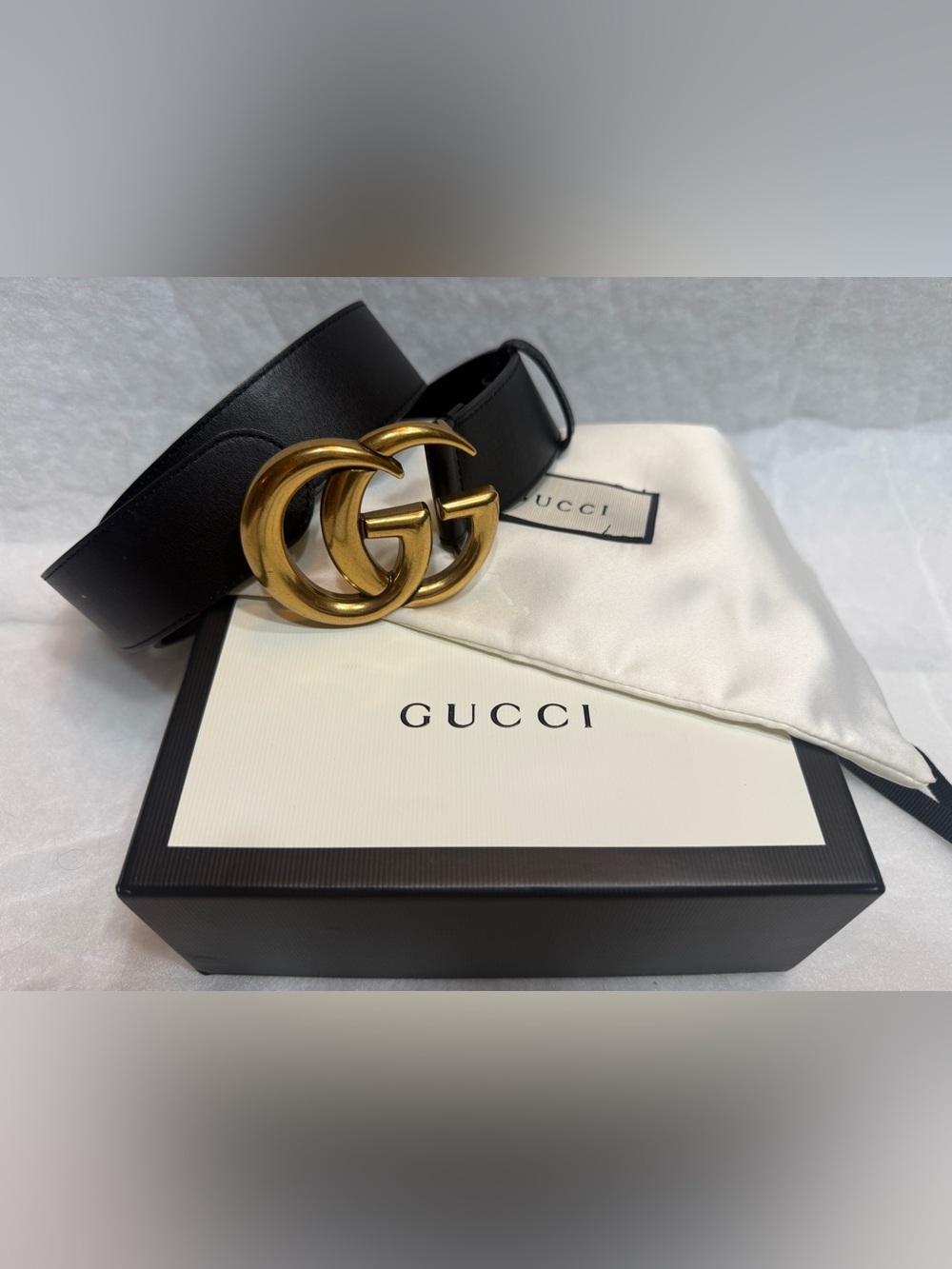Gucci Black Leather Belt with Gold Double G Buckle